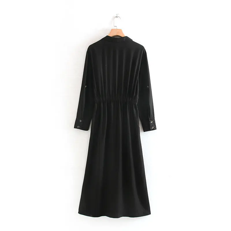 2019 new winter women long-sleeved shirt pocket decorative collar dress -27 139 |