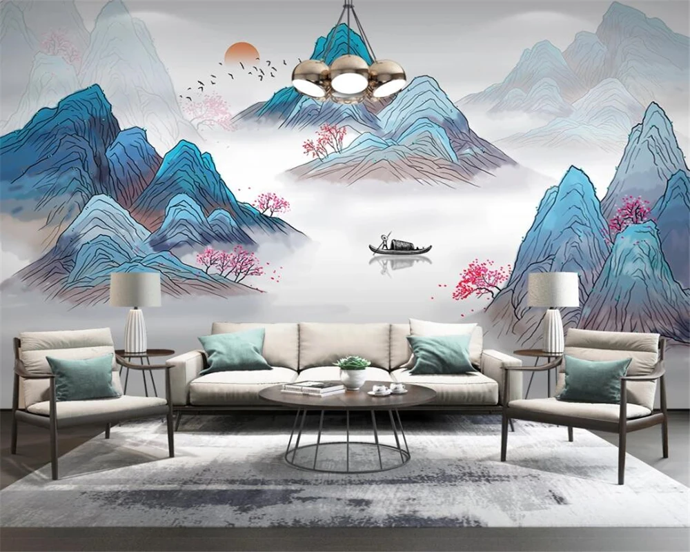 Новые современные обои на заказ в китайском стиле расписанные вручную с