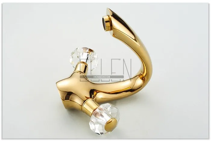 Vidric роскошный хрустальный латунный золотой кран для раковины ванной комнаты, кран на бортике с двойной ручкой, кран для горячей и холодной воды, золотистые краны
