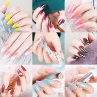 24pcsbox detachable gradient transparent false nails pink butterfly rhinestone stiletto sharp fake nails full cover manicure