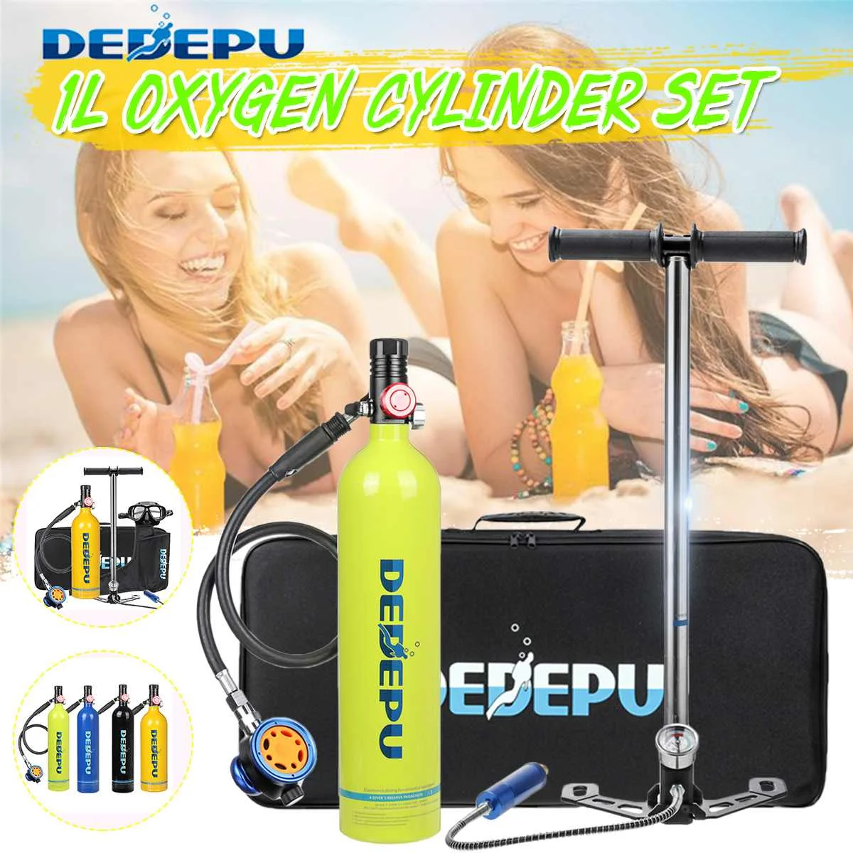 

DEDEPU 5 Stypes 1L Scuba Diving Tank Portable Oxygen Cylinder Dive Respirator Air Tank Underwater Breathing Equipment Pump Tool