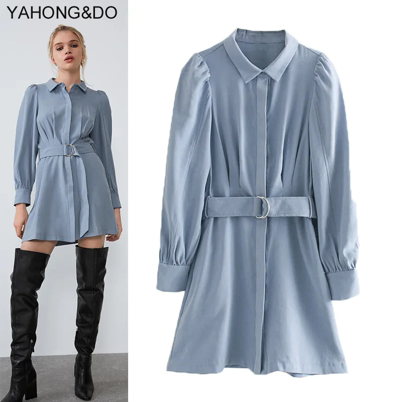 ZA женское осеннее платье длиной до колена 2019 новое рубашка с длинным рукавом и