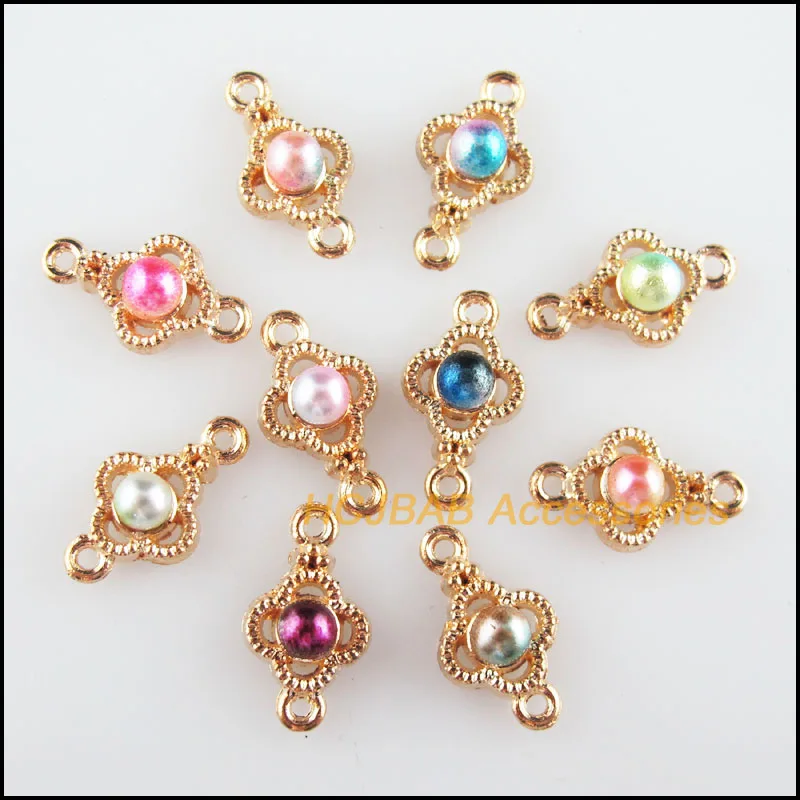 

30 New Clover Charms Mixed Acrylic Flower Connectors Gold Color 8x14.5mm