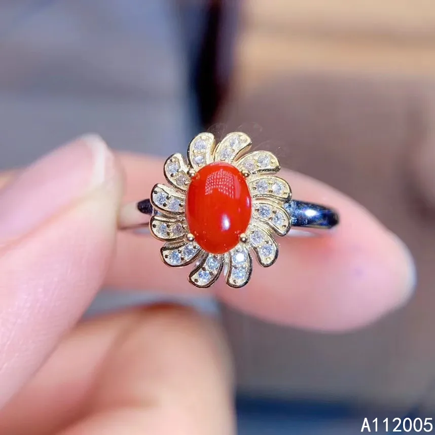

KJJEAXCMY fine jewelry 925 sterling silver inlaid natural gemstone red coral new Female ring fashion Support Detection