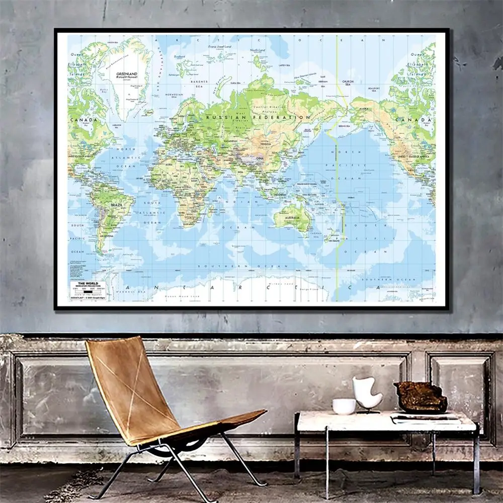 

24x36 inch The World Mercator Procjection 2001 Version World HD Map For School Office Wall Decor And Study Education