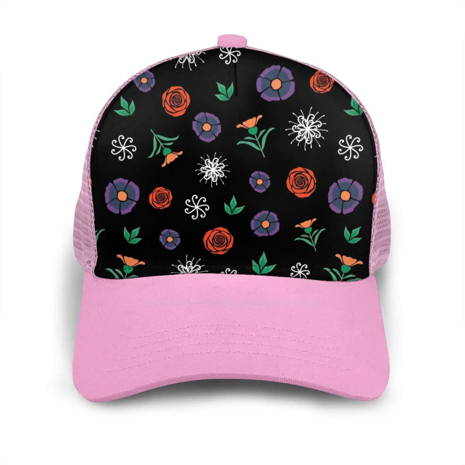 

Black Fancy Folk Floral Pattern Black Gray Navy Army Fashion Cap Hat Folk Floral Retro Flower Colorful Fashion Color Modern