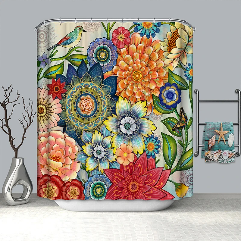 

Занавеска для душа с цветочным рисунком, занавеска из полиэстера для ванной