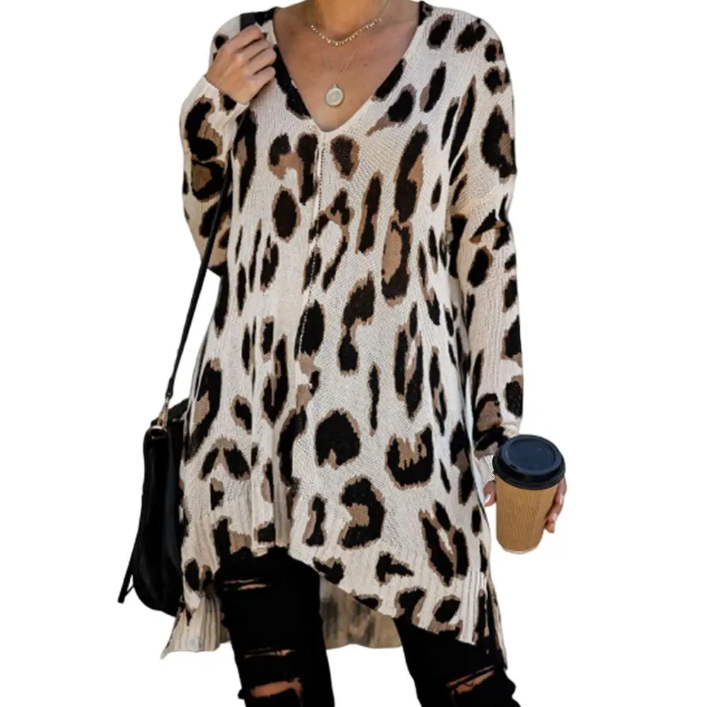 GloryStar Women Long SLeeve Leopard Printed Pullovers Sweaters Wide Shoulders Casual Top for Woman Robe Hiver Femme Kazak | Женская