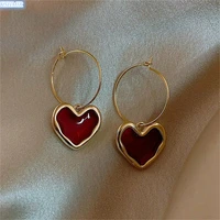 korea 2021 new fashion red wine love earrings simple temperament liquid red wild personality earrings ear jewelry