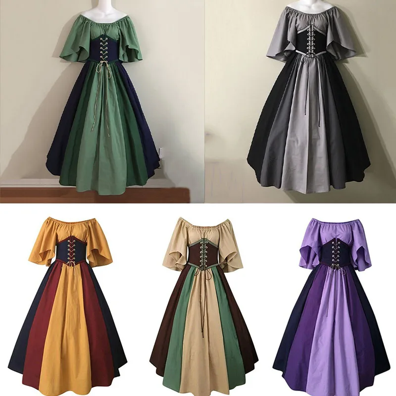 

Платье Ренессанс винтажный дворец Виктория средневековый Косплей Костюм Женский Хэллоуин карнававечерние вечерний длинный халат Бандажн...