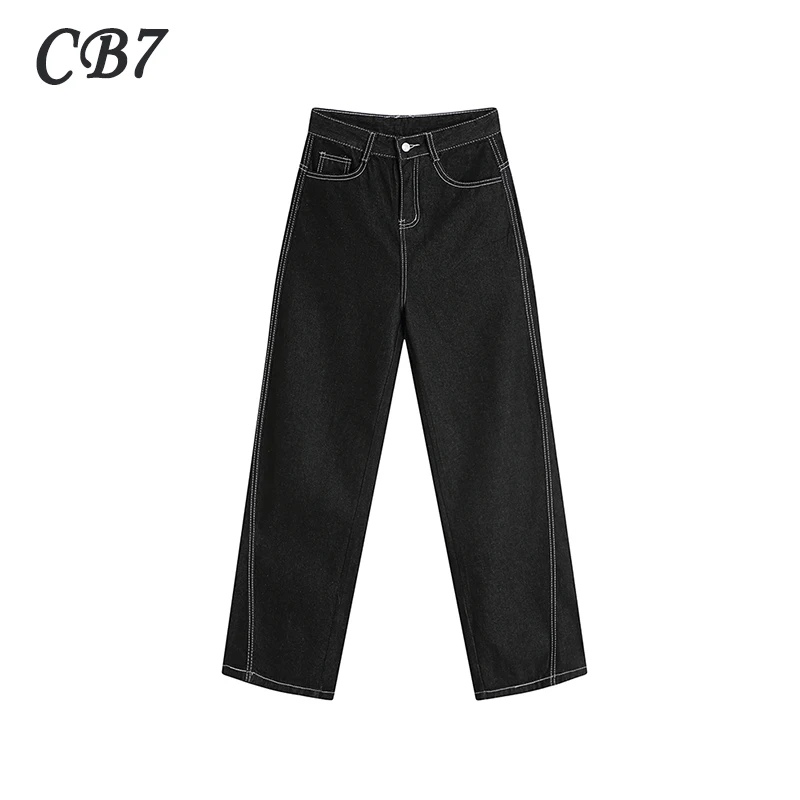 

Женские длинные джинсы с высокой талией, женские джинсовые брюки, весна-осень, винтажные Простые повседневные свободные прямые джинсы