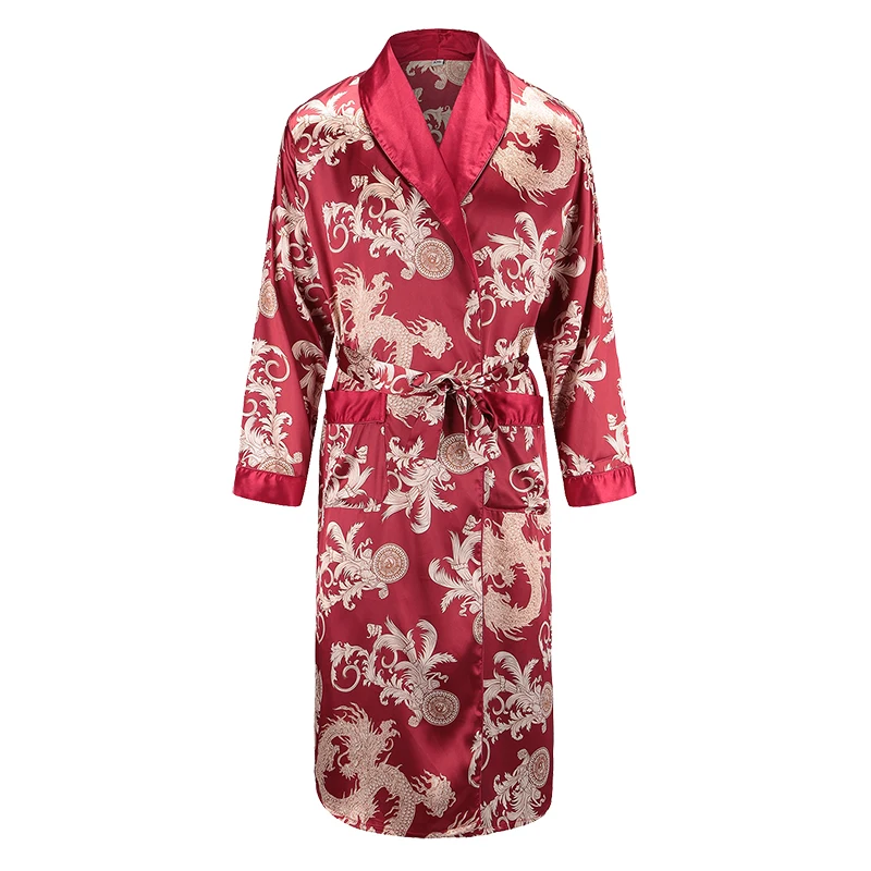 robe 2 Мужской Халат с длинными рукавами, атласные шарфы, кимоно с принтом дракона, Пижама, халат, ночная сорочка - Цвет: robe 2