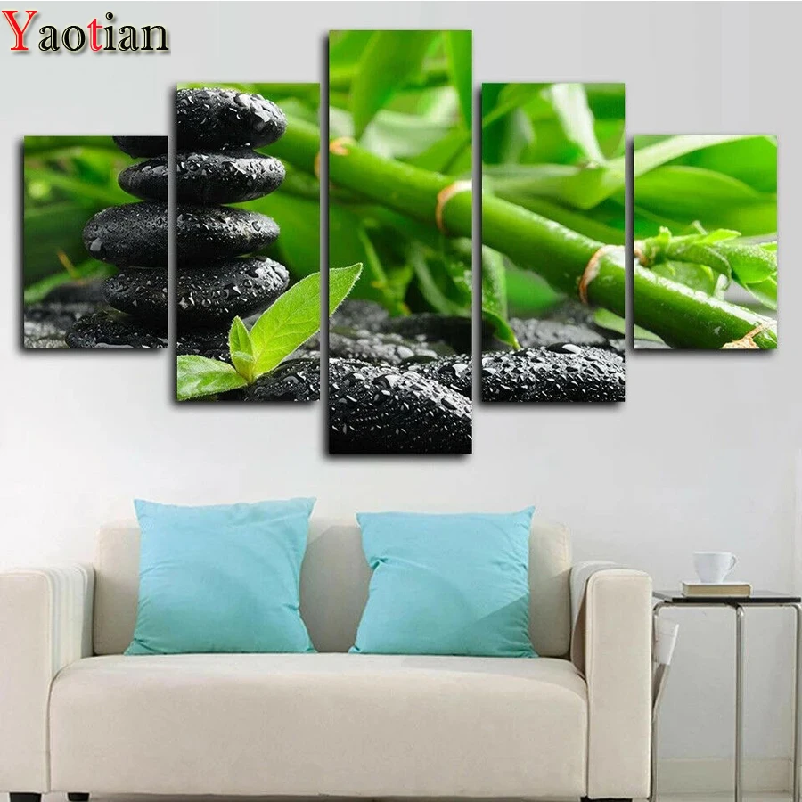 

5 Piece DIY Diamond Painting Bamboo Stone Zen 5D Mosaic Cross Stitch Kits Diamond Embroidery Rhinestone Home Decoration Gifts