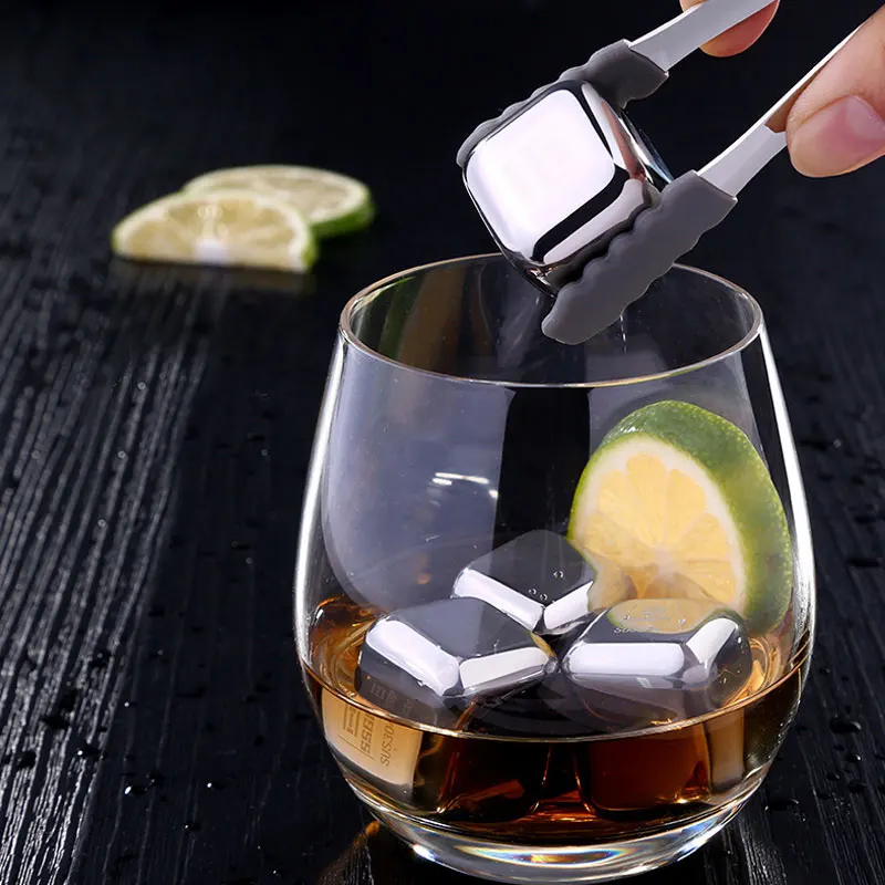 

3/6/9Pcs Reusable Stainless Steel Ice Cubes Cool Glacier Rock Neat Drink Freezer gel Wine Whiskey Stones Great Gift