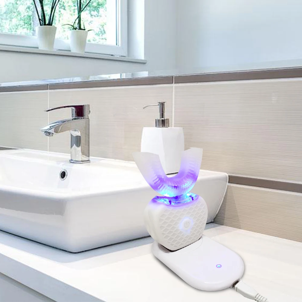 360 Degrees Intelligent Automatic Sonic Electric Toothbrush U Type 4 Modes Tooth Brush USB Charging Whitening Blue Light | Бытовая