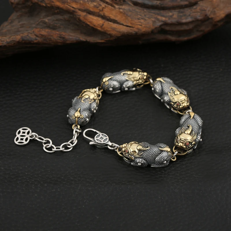 

New Silver Lucky Gathering Men Bracelet Chinese Style Retro Personalized Jewelry Accessory