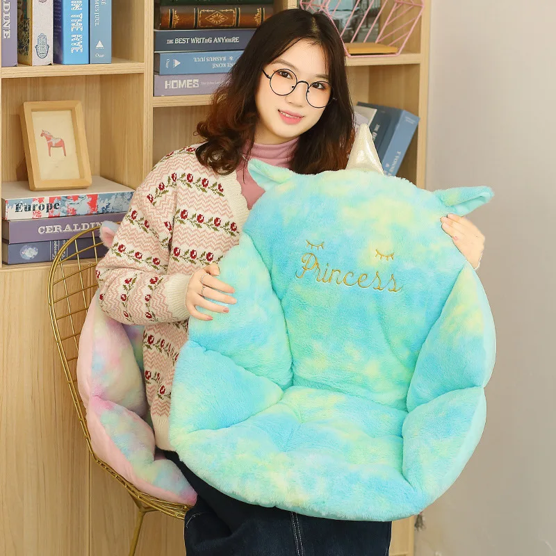 

Plush Seat Cushion Stuffed Rainbow Double Color Unicorn Chair Cushion for Kids Girl School Office Cushion