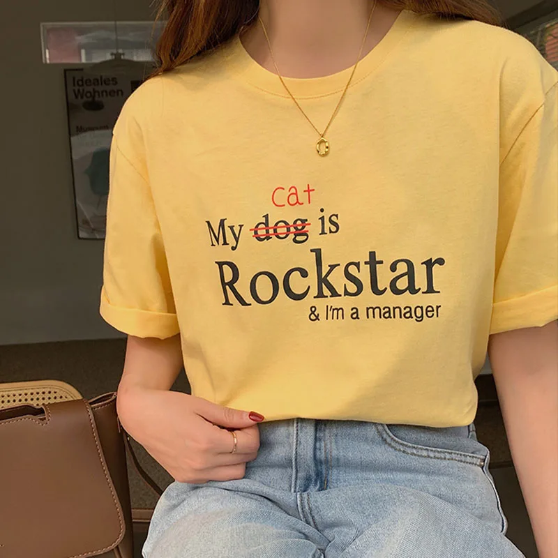 

2021 Summer Letter T-shirt For Womenâ€™s Short Sleeve O Neck Korean Cotton Woman T-shirts Tops Casual Tee Shirt Loose Tshirt