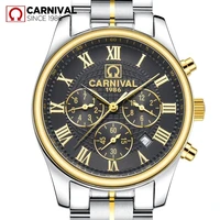 carnival brand fashion automatic business watch for men luxury mechanical watches waterproof calendar silver gold reloj hombre