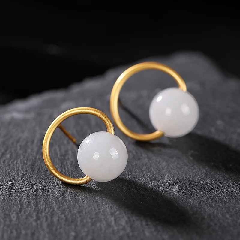 Женские серьги-гвоздики из серебра 100% пробы с натуральным камнем | Украшения и