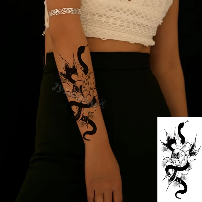 

Sexy Flower Temporary Tattoos For Women Waterproof Lion Black Sketchs Flowers Edges Tattoo Stickers Flash Fake Art Body Tattoos
