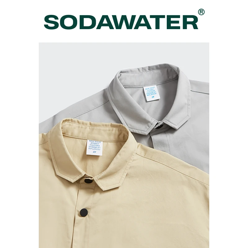 

SODAWATER Mens Harajuku Shirts 2021 Trending Buttons Up Cotton Shirts Men Pockets Cargo Shirts Couple Streetwear 2393S21