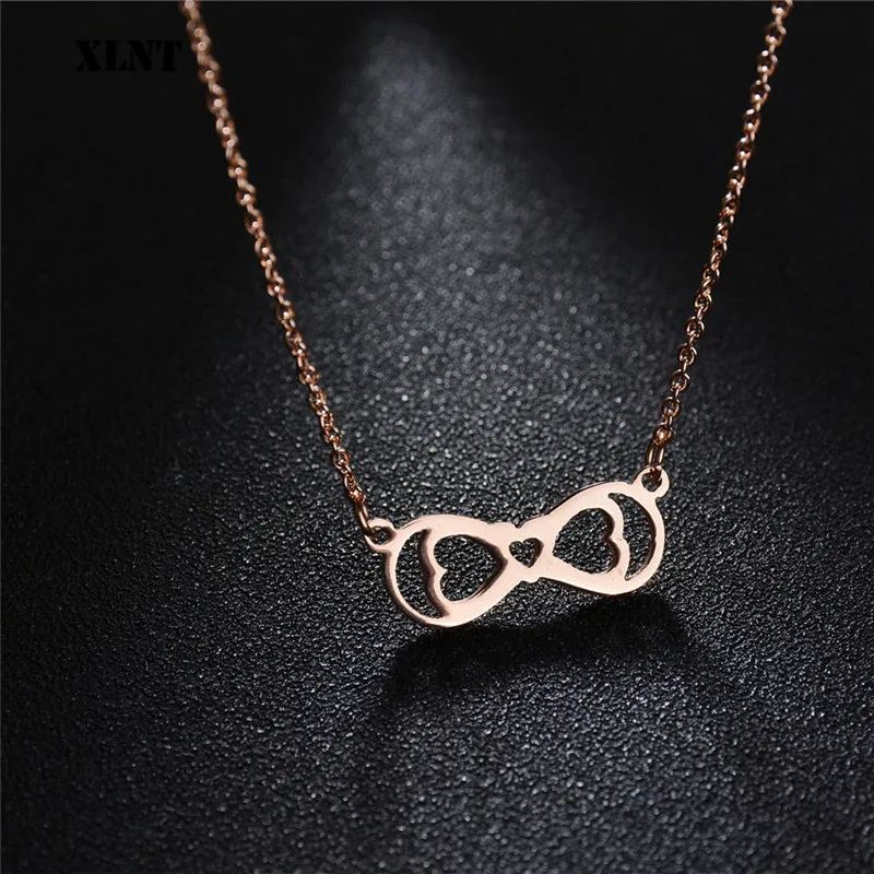 XLNT Tiny Infinity Heart Pendant Necklaces for Women Choker Lucky Number Eight Geometric Long Chain Necklace | Украшения и