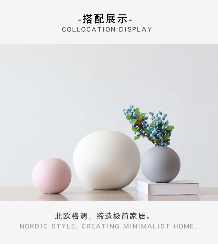 

Creative Nordic Flower Vase Round Ceramic Pot Bright Color Living Room Vase Tabletop Ornaments Jarrones Home Decoration DI50HP