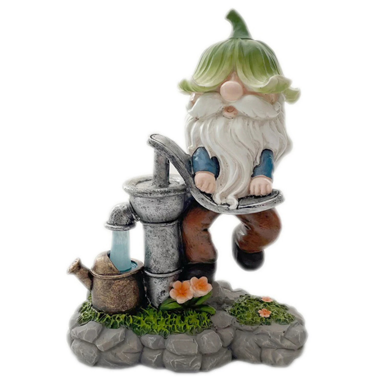 

Solar Fairy Gnome Statue Light Dwarf with Bud Hat Pumping Water Funny Small Resin Gnome Outdoor Garden Ornament Lamp 2020ing