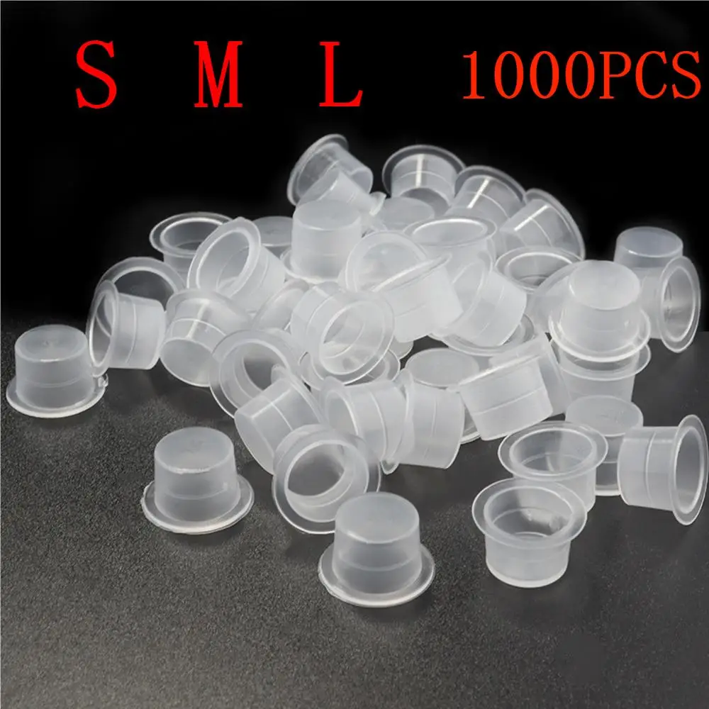 

1000pc S/M/L Plastic Disposable Microblading Tattoo Ink Cup Permanent Makeup Pigment Clear Holder Container Cap Tattoo Accessory
