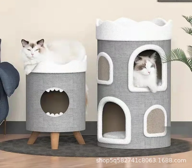 

Cat Climbing Frame Cat Nest Four Seasons Sisal Barrel Cat Tree House Multifunctional Super Large Nest Two-story Villa