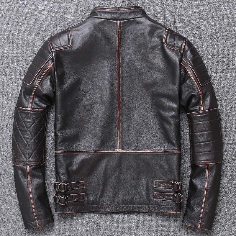 

shipping.Brand fashion Free mens cowhide Jacket,genuine Leather motor biker jacket.cool man vintage brown moto coat,quality