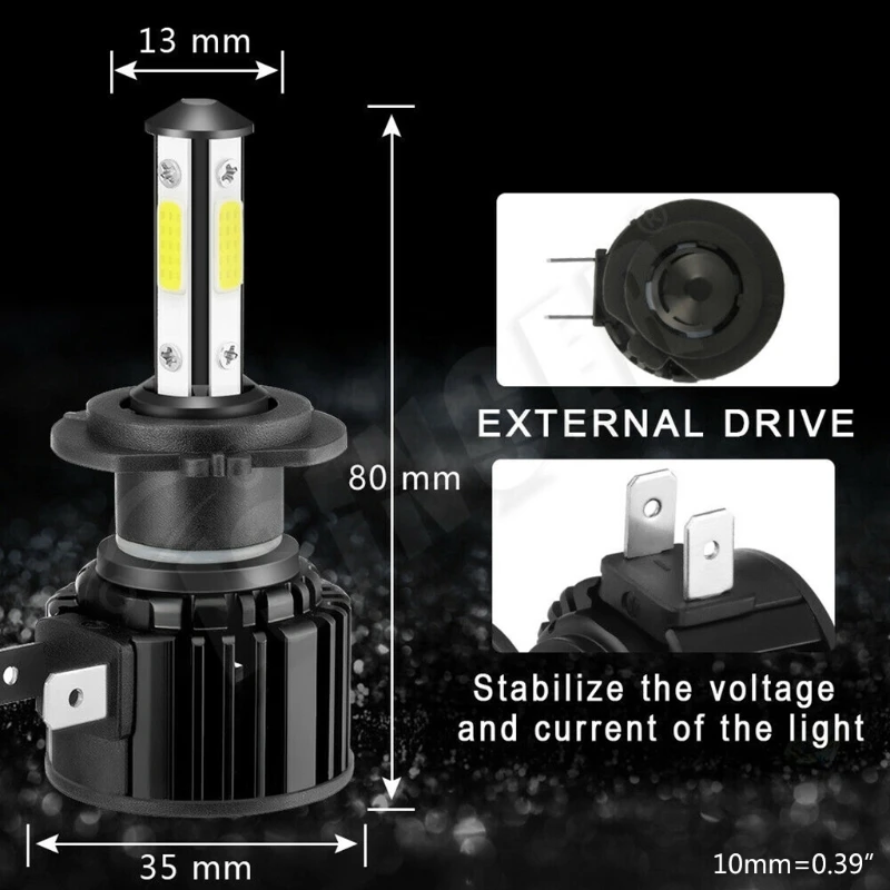 

2pcs 4-Sides H7 H11 9005 9006 LED Headlight Car Headlamp 8000K 360 Degree Beam Bulbs Super Bright Auto Fog Light