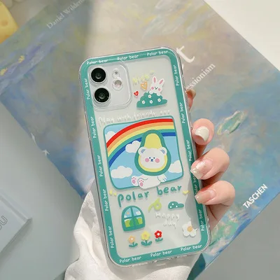 

Cute Cartoon Avocado Bear Silicone Transparent Phone Case Comfortable TPU Material Suitable For Apple Series 2021 New Style