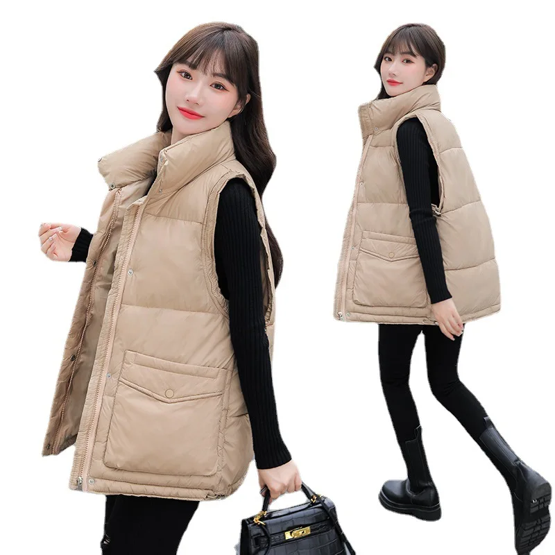 

Женский короткий пуховик, Осень-зима 2021, новый стильный Свободный жилет с воротником-стойкой, Повседневная модная женская куртка