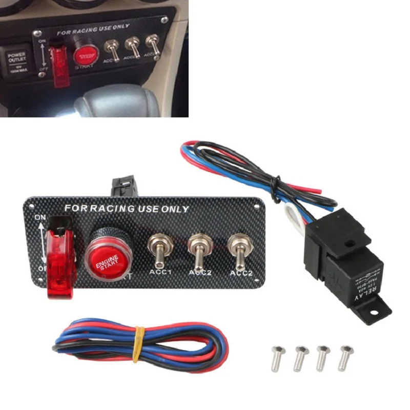 

12V LED Ignition Switch Panel for Racing Car Engine Start Push Button LED Carbon Fiber Toggle Switch