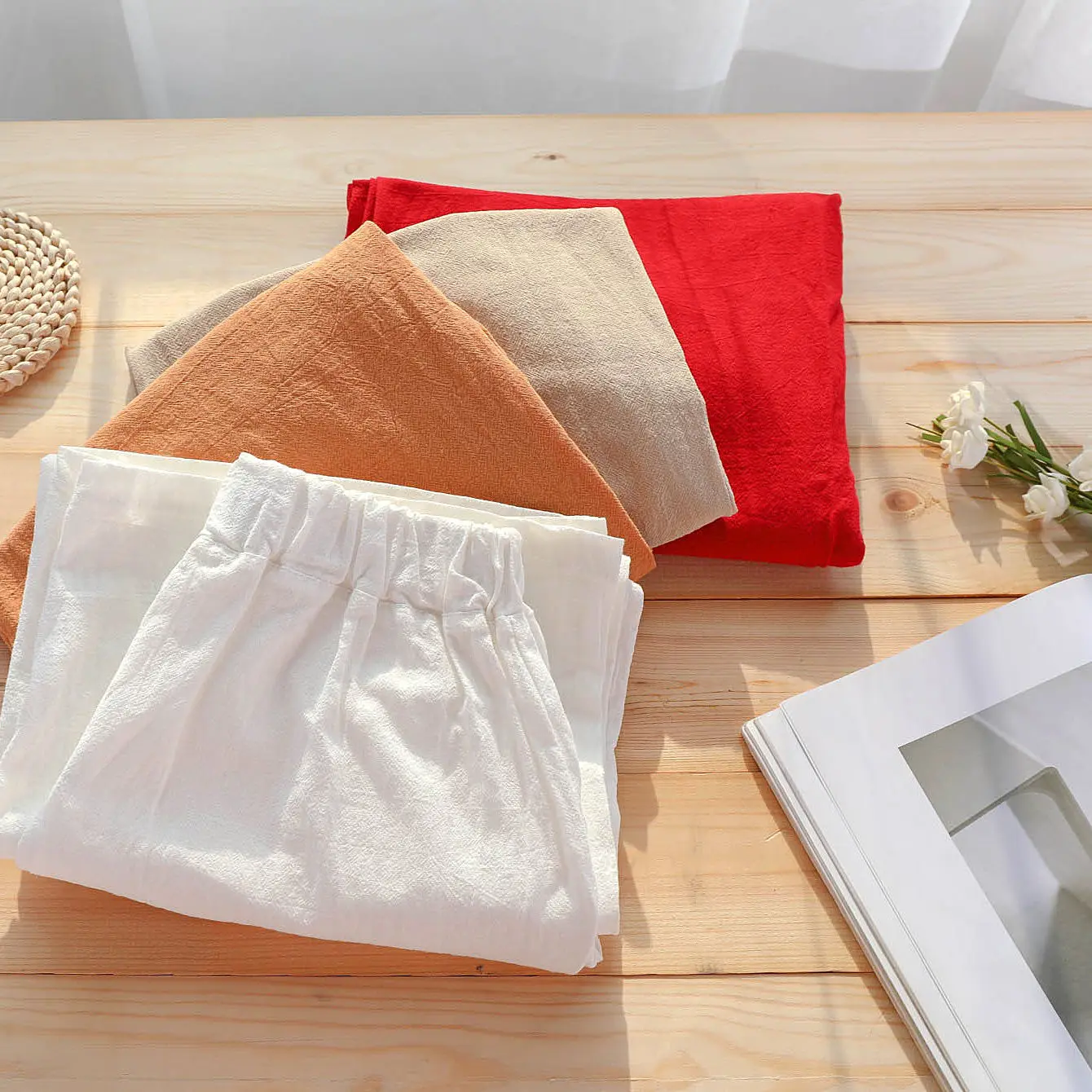 

Summer New Cotton Hemp Wide Leg Pants Women's Loose Large Size M-4XL Female Student Straight Trousers Women Casual Pants P3 232