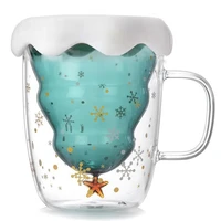 300ml double layered anti scald glass christmas tree starry sky coffee mug thermal insulation breakfast milk cup christmas gifts