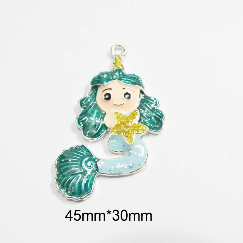 Новейшие 10 шт./пакет блеск Единорог Русалка с морскими звездами эмаль Кулоны из