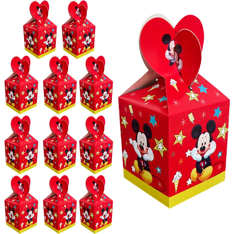 

12pcs Mickey Mouse Candy Boxes Birthday Party Cookies Boxes Children's Birthday Party Snack Boxes Disney Themed Party Supplies