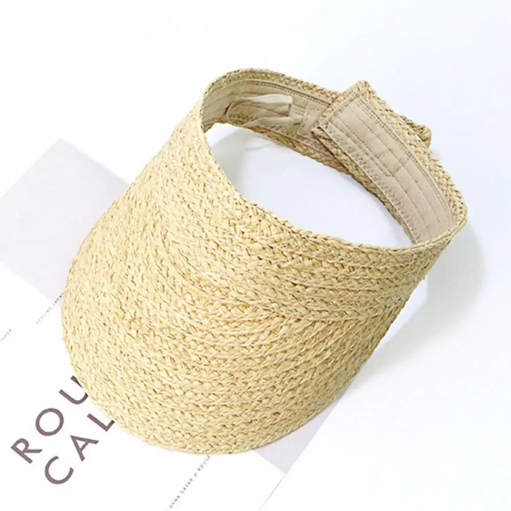 

Summer Women Fashion Sun Visor Anti Ultraviolet Wide Brim Handwoven Adjustable Handwoven Female Straw Hat Outdoor
