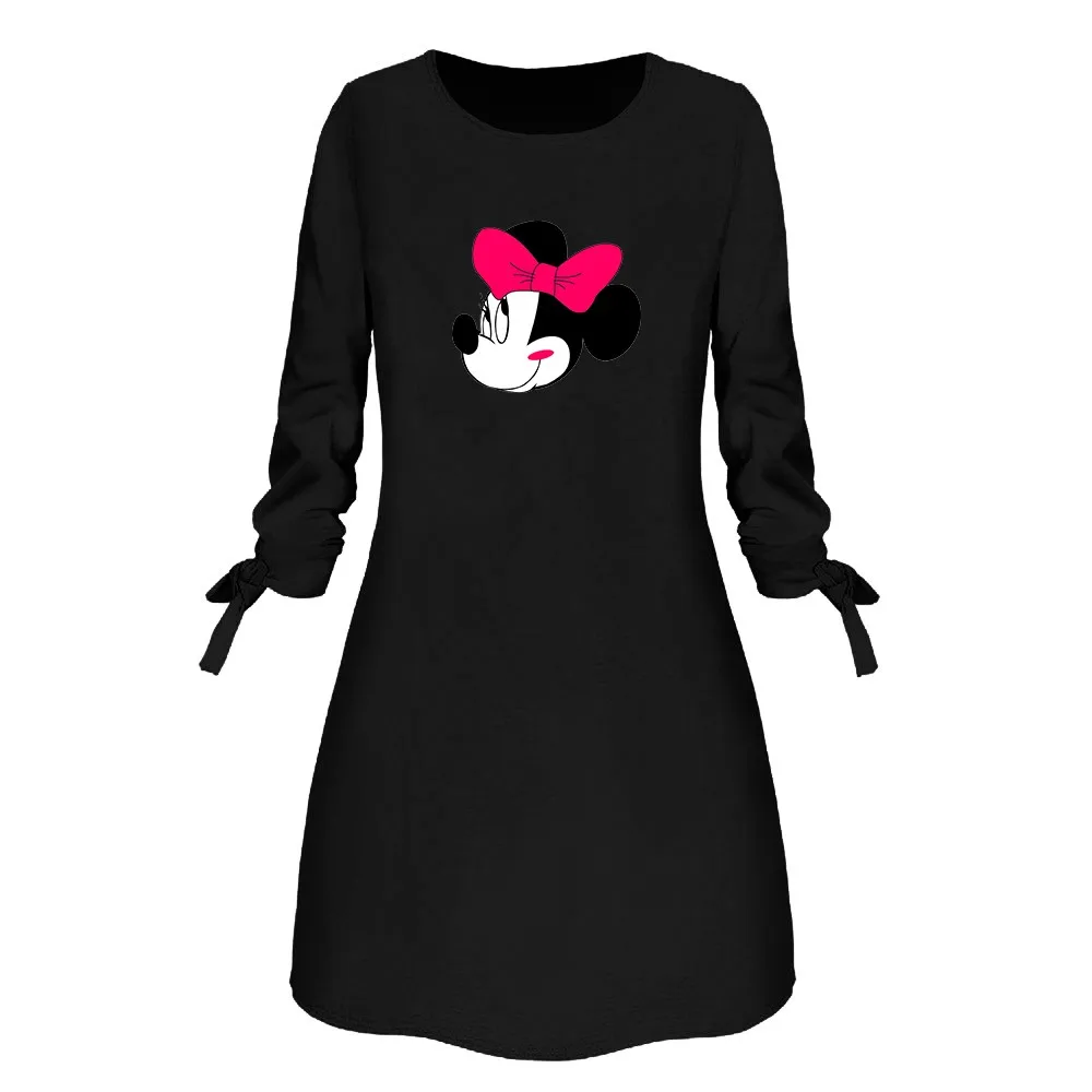 

Kawaii Mickey Mouse Dresses Disney 7 Color Minnie Dress with Bow Fashion Sexy Autumn Mini Sundresses Half Sleeve Women Clothing