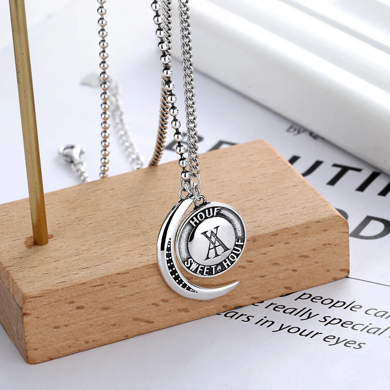 

YA Necklace Sterling Silver Korea S925 Vintage Old English Letter Couple Thai Silver Clavicle Chain necklaces