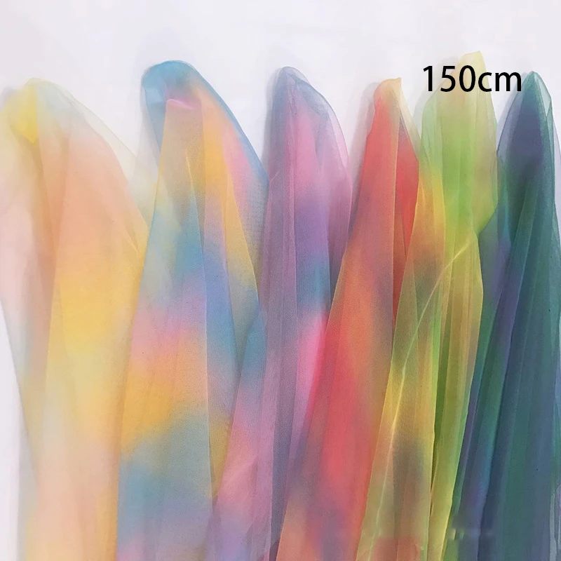 1 ярд Радужный цвет муслиновая сетчатая пряжа градиентный 36а юбка американка