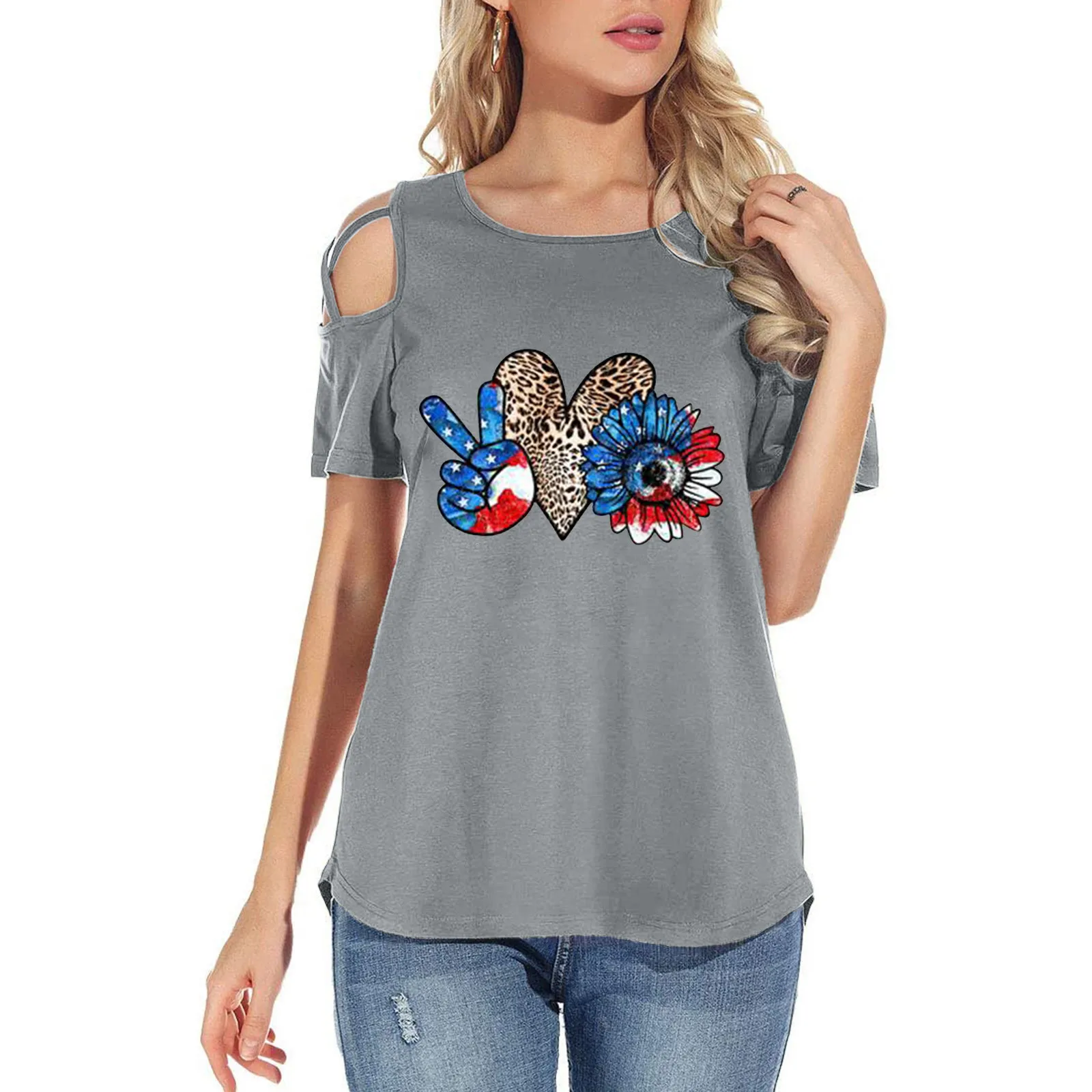 

2021 футболка для женщин с o-образным вырезом, с короткими рукавами, с принтом «любовь печати платье на бретелях с открытыми плечами летняя фут...