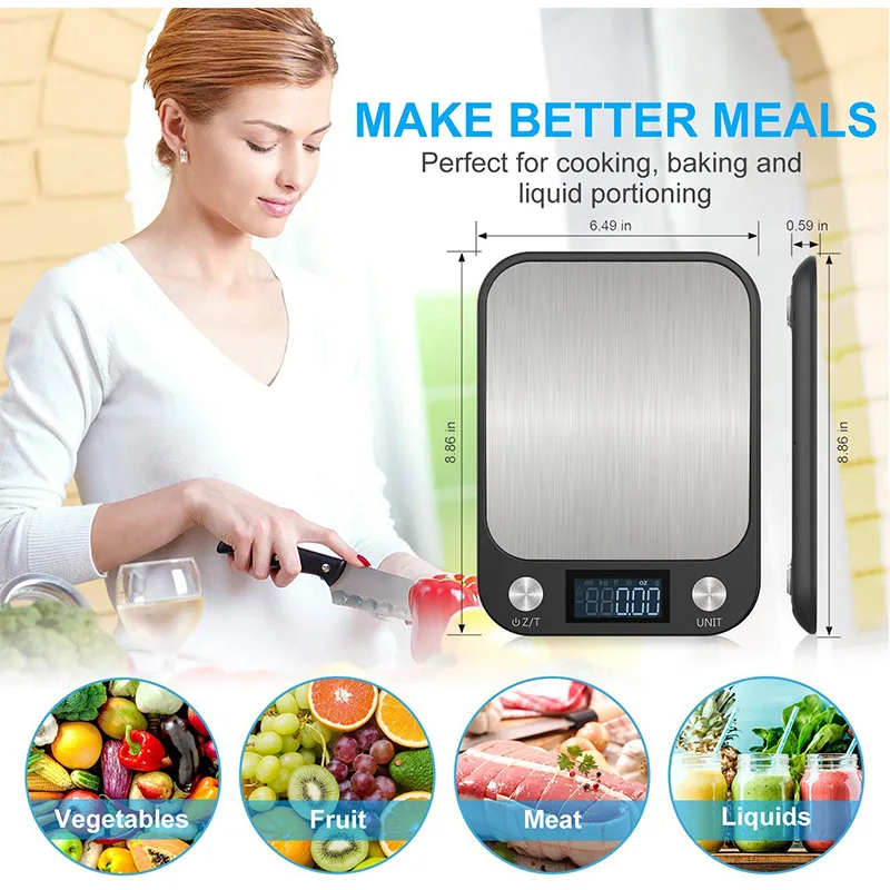 

Digital Food Scale Multifunction Kitchen Weight Scale with LCD Display Stainless Steel Platform (Batteries Included)