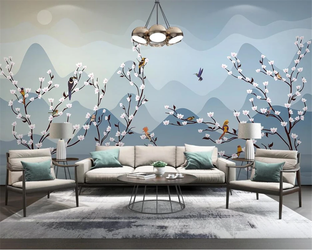 

Обои на заказ, в китайском стиле, с абстрактным пейзажем и цветами