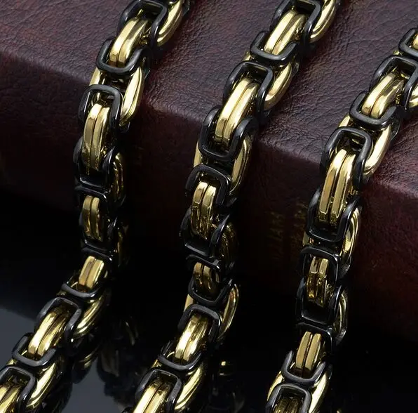 5/6/8 мм Любая длина золото черный тон византийское ожерелье из нержавеющей стали