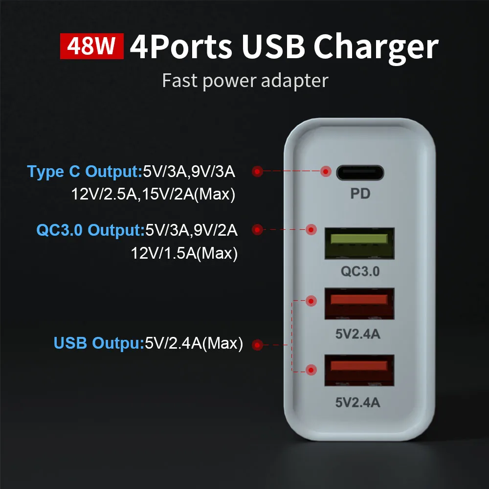 Сетевое зарядное устройство с портом USB Type C 60 Вт QC 3 0|Зарядные устройства для