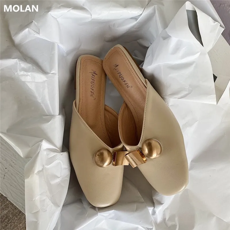 MOLAN фирменный дизайн 2020 летние корейские модные шлепанцы с квадратным носком и
